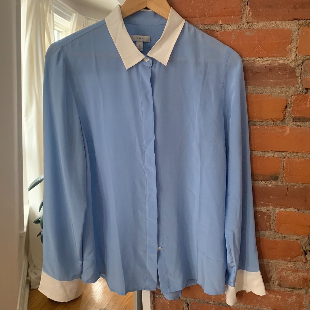 J. Crew, Blue Silk Blouse, Size 10, Excellent Condition